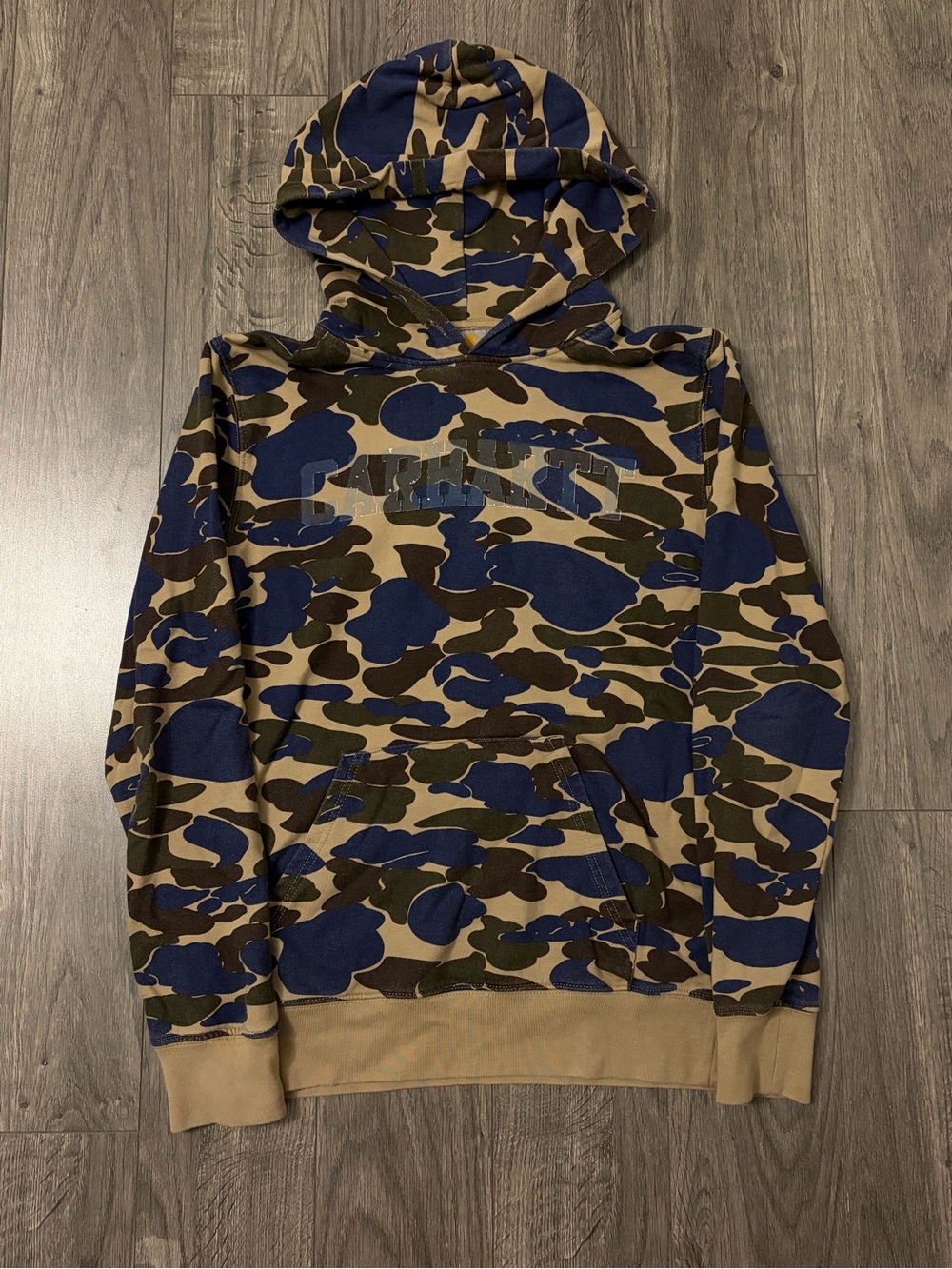 Vintage Carhartt Men's Camouflage Hooded Sweater - Blue & Brown
